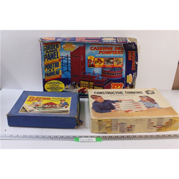 (3) Vintage Board Games & Building Set: Girder & Panel Building Set, Bayko, Constructive Thinking - 