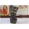 Image 2 : Lot: Nefertiti Bust (5"Tall), (2) Raggedy Anne Pictures, Dutch Metal Watering Can, Basket & Metal To