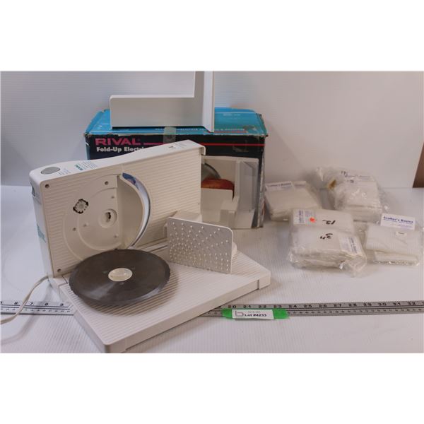 Rival Fold-Up Meat Slicer (Powers On) & Various Crafting Plastic Squares