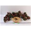 Image 1 : Christmas Lot: Pine Cones on Ribbon & Potpourri Pie Dish