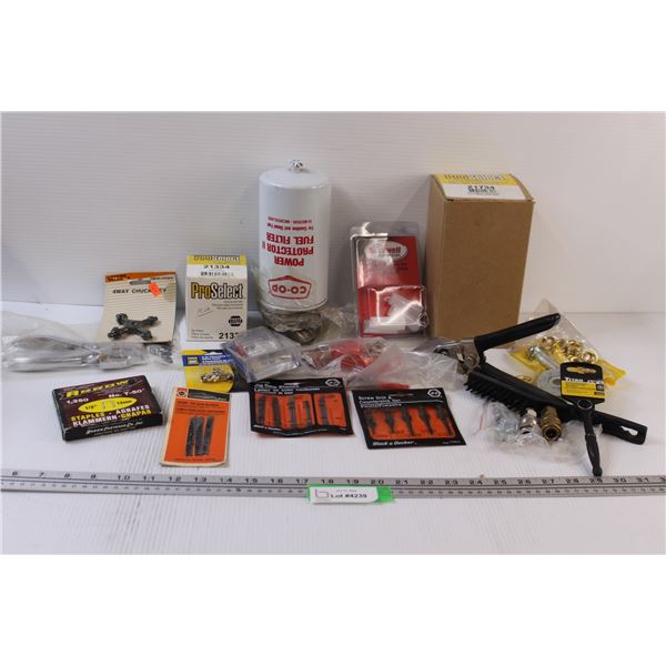 Lot: Jig Saw Blades, Snap Rings, Air Chucks, Fuel Filters - as is