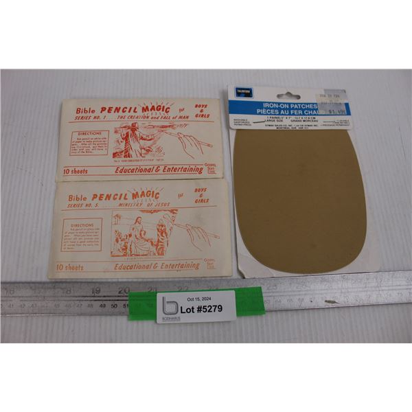 (2) Packs of Bible Pencil Magic Sketch Paper, Pack of Iron-on Patches