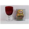 Image 2 : Ruby Red Wine Goblet, Russian Hand Painted Doll