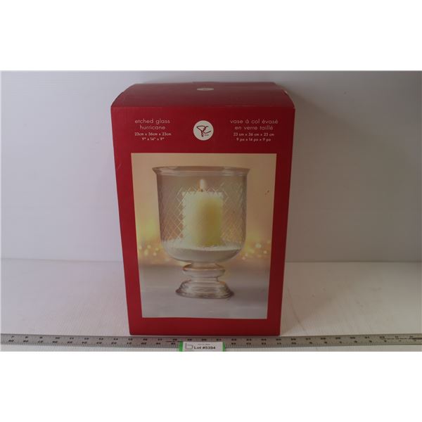 Etched Glass Hurricane Candle Holder w/Candles (NIB)