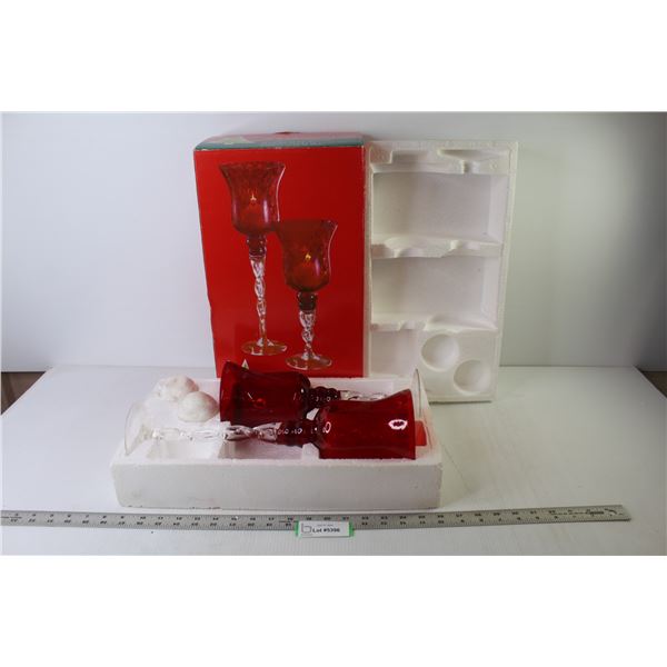 Set of 2 Glass Candle Holders w/Candles