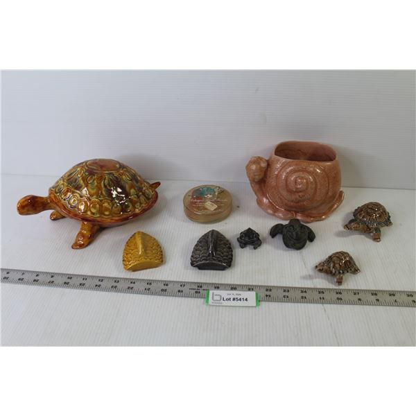 Ceramic Turtle - Snail Plant Pot - Carved Frogs - Small Ceramic Turtles