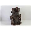 Image 5 : (2) Wooden Trays w/Handles - Ceramic Frog - Blue Glass Pitcher/Decanter