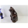 Image 6 : (2) Wooden Trays w/Handles - Ceramic Frog - Blue Glass Pitcher/Decanter