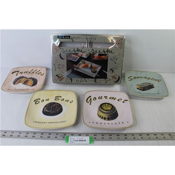 12 Piece Sushi Service Set (NIB) - (4) Ceramic Chocolate Plates