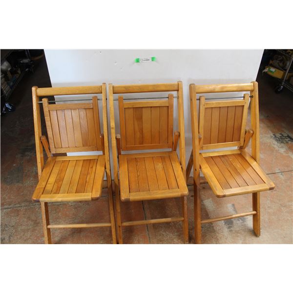 (3) Folding Wooden Chairs - all 19" Wide x 32" Tall
