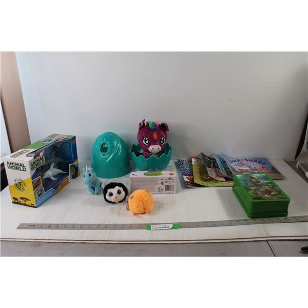 (4) Kids Plushies, Dinosaur Lunchbox, (5) Kids Books, Assorted Kids Toys