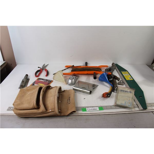 Carpenters Pouch, Chalk Line, Assorted Tools and Hardware