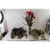 Image 1 : (2) Hanging Plants With Artificial Plants, Planter With Artificial Flowers