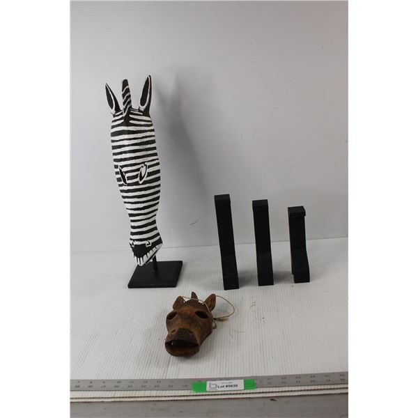 Zebra Mask, Horse Mask, (3) Abstract Animal Sculptures