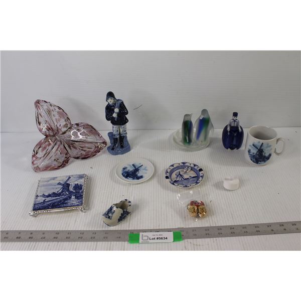 Blue Delft, Art Glass Flower, Glass Penguin Candle Holder