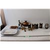 Image 1 : (5) Candle Holders, Assorted Animal Figurines/Decorations, Tray