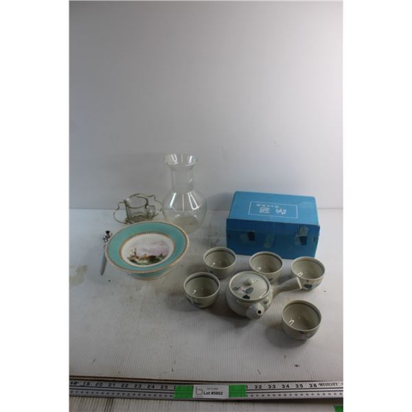 Decorative Stand Plate, Letter Opener, Chinese Tea Set and Assorted Items
