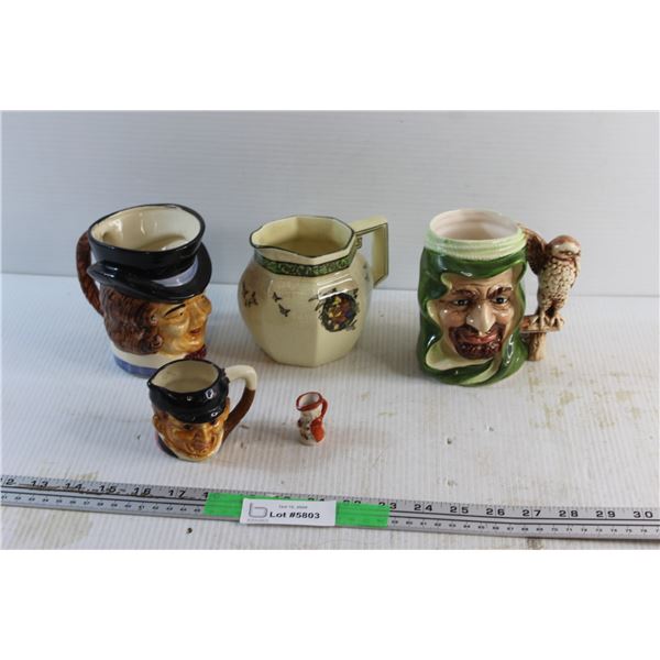 (3) Toby Style Mugs and Cream Pitcher