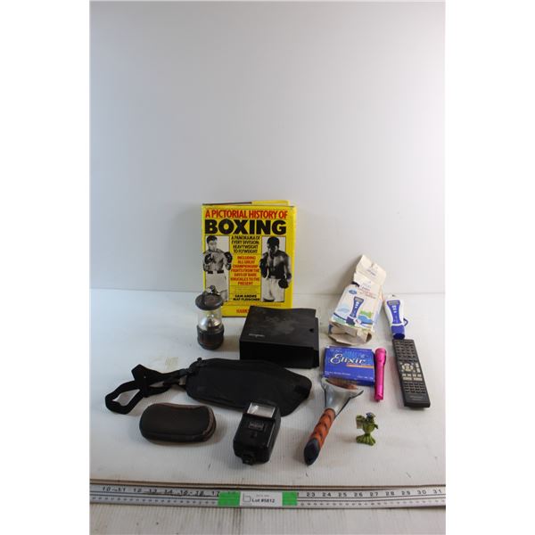 History of Boxing Book, BlueLan PH Pen - Tested, Lantern, Flash, Pet Brush and Assorted Items