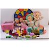 Image 4 : Children's Lot: Hot Wheel Cars, Baby Dolls, Glamour Girls Luggage Bag w/ Contents (Broken Leg), Stic