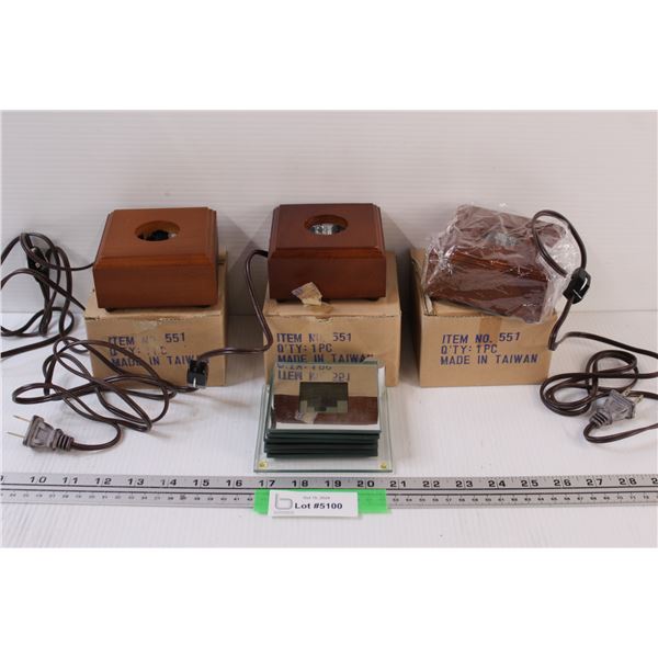 (3) Light Boxes (Work) & Glass Coaster Set (Some Wear)