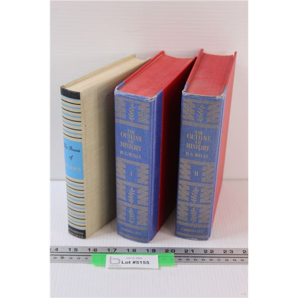 (3) Antique Hard Cover Books: Outline of History (HG Wells) & Poems of Burns