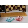 Image 2 : Lot: Crib Board & Playing Cards, (2) Chess Boards, Master Mind Board Game, Metal Box