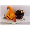 Image 1 : (2) Plastic Light Up Pumpkin Decorations- As Is , (1) small Pumpkin Candle