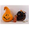 Image 2 : (2) Plastic Light Up Pumpkin Decorations- As Is , (1) small Pumpkin Candle