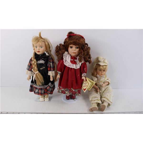 (3) Vintage Porcelain Collectors Dolls, Collectors Choice, (1) Plays Music