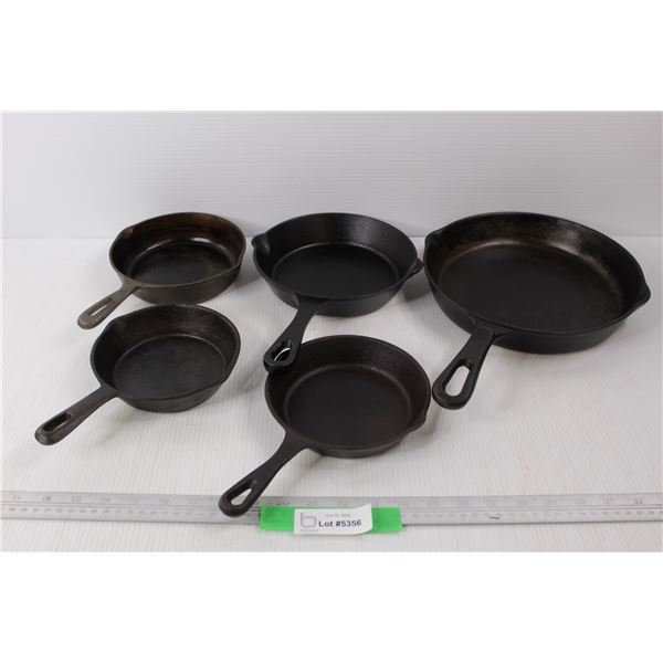(5) Unmarked Cast Iron Skillets/ Pans