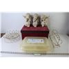 Image 1 : Plastic Snack Tray w/Lid (NIB) - (3) Resin Cherubs - Wire Stand & Basket - Covered Box w/Handle