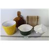 Image 1 : Wooden Cooling Rack - (2) Wooden Cutting Boards - Leaf Bowl - Ceramic Popcorn Bucket - Ceramic Bakin