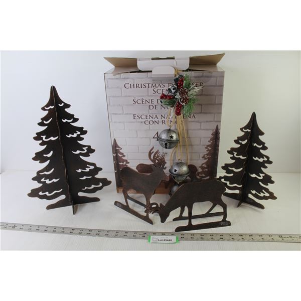 4 Piece Metal Christmas Reindeer Scene