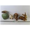 Image 1 : Vintage Ceramic Items - Vase (chip on lip) - Pig Vase - Deer & Dogs