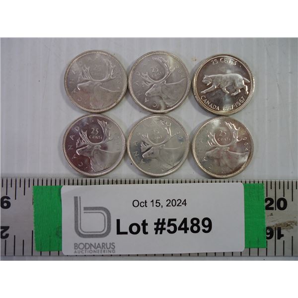 (6) Canadian Quarters-(5) 1964 and (1) 1967