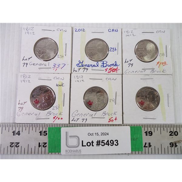 (6) Canadian Quarters 1812-1912 General Brock