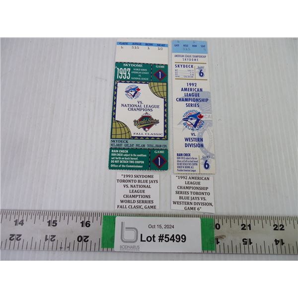 (2) Ticket Stubs-1992-93 Toronto Blue Jays Playoffs