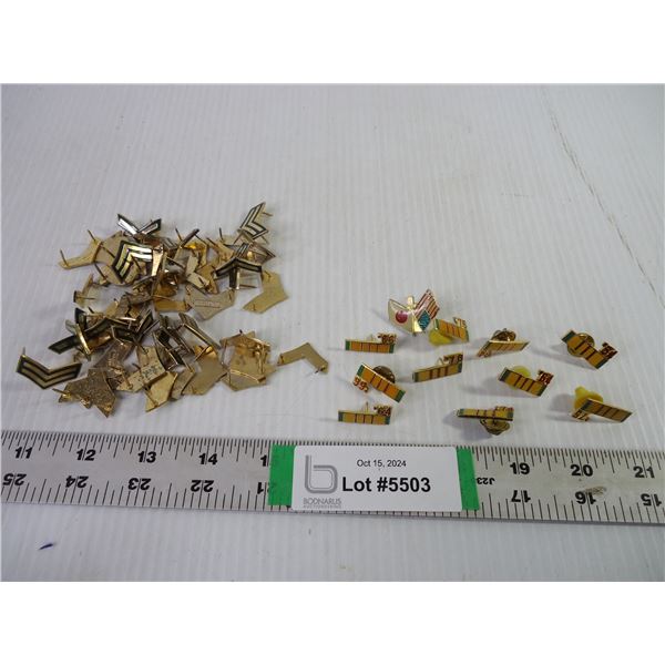 Canadian Armed Forces Chevron Collar Pins and (10) Vietnam war Service Pins