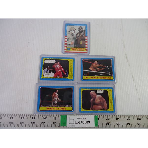 (5) Vintage 1987 OPC WWF / WWE Cards - Kimchee and Kamala, Jake the Snake, Honky Tonk Man and Jimmy 