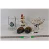Image 1 : Portugal Glass Decoration, Glass Flower Tray, Roughriders Mug, (2) Mask Decorations, Chicken Decorat