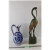 Image 1 : Porcelain Vase Decoration, Wooden Flamingo Decoration