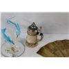 Image 4 : Brass Hand Fan, (2) Glass Dolphin Decorations, Elephant Decoration, Cream Pourer, (2) Seashells