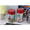 Image 2 : (2) Thermos's, Lamp - As Is NO Bulb, Tea Kettle, Retail Snack Signs, Owl Spoon Holder, Up N Coming G