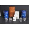 Image 1 : Saskatchewan Bell, (2) Tetley Tea Tins, (4) Small Glasses, Wicker Board