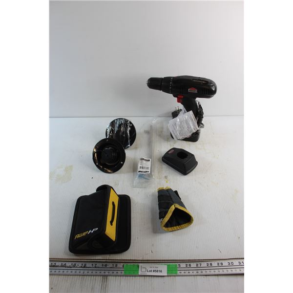 RV Fuel Tank Caps, Jobmate Cordless Drill with Charging Station - Tested, Steel Bar Pull and Tool Po