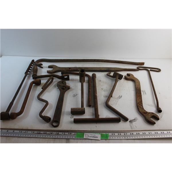 Wrenches, Crowbar and Adjustable Wrench and Assorted Tools