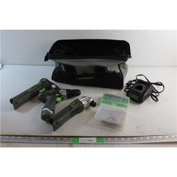 Genesis Tool Bag and Genesis Electric Tools - Close - Quarter Hammer, 2 Speed Drill, Multi Purpose O