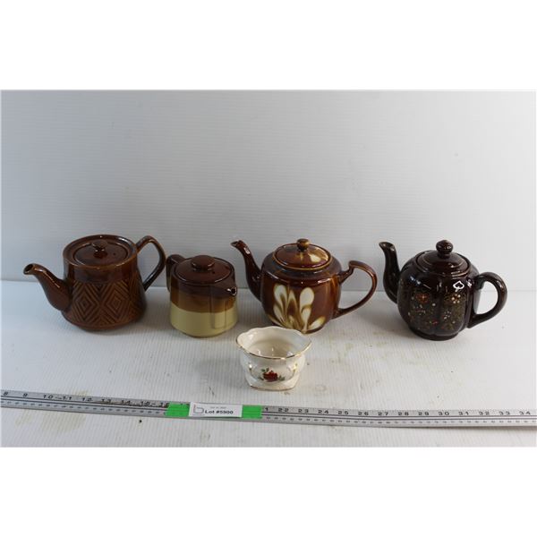 (4) Ceramic Tea Pots and Sugar Bowl