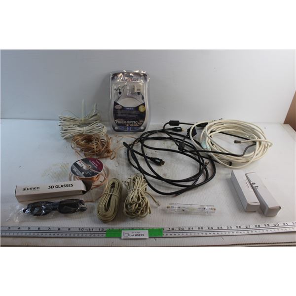 3D Glasses, Speaker Wire, HDMI Cable, Aquarium Bulbs. Ethernet Cable and Assorted Items